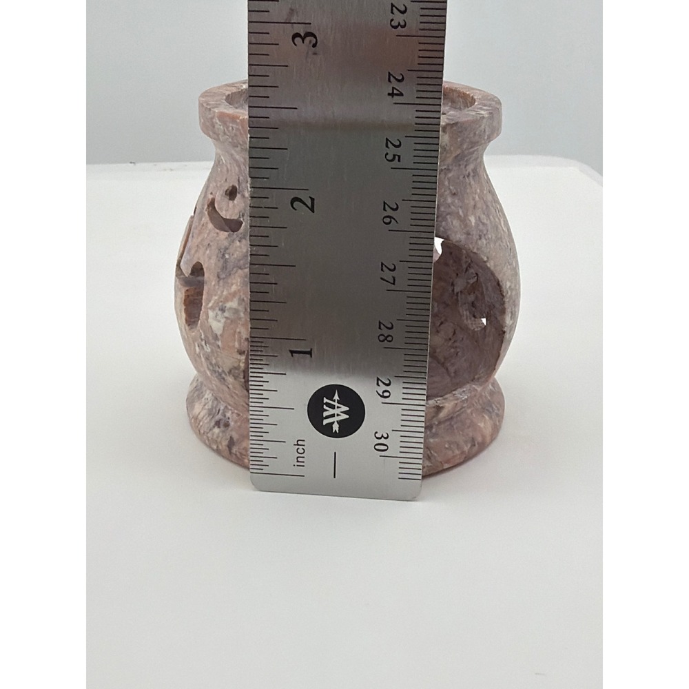 Pink Soapstone Oil Burner Tea Light Holder Moon Star Carved Stone - Picture 5 of 6